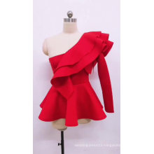 Women Blouse Tops Shirts One Shoulder Sexy Peplum Ruffles Slim Party Wear 2019 Summer New Fashion Elegant Ladies White Red Bluas